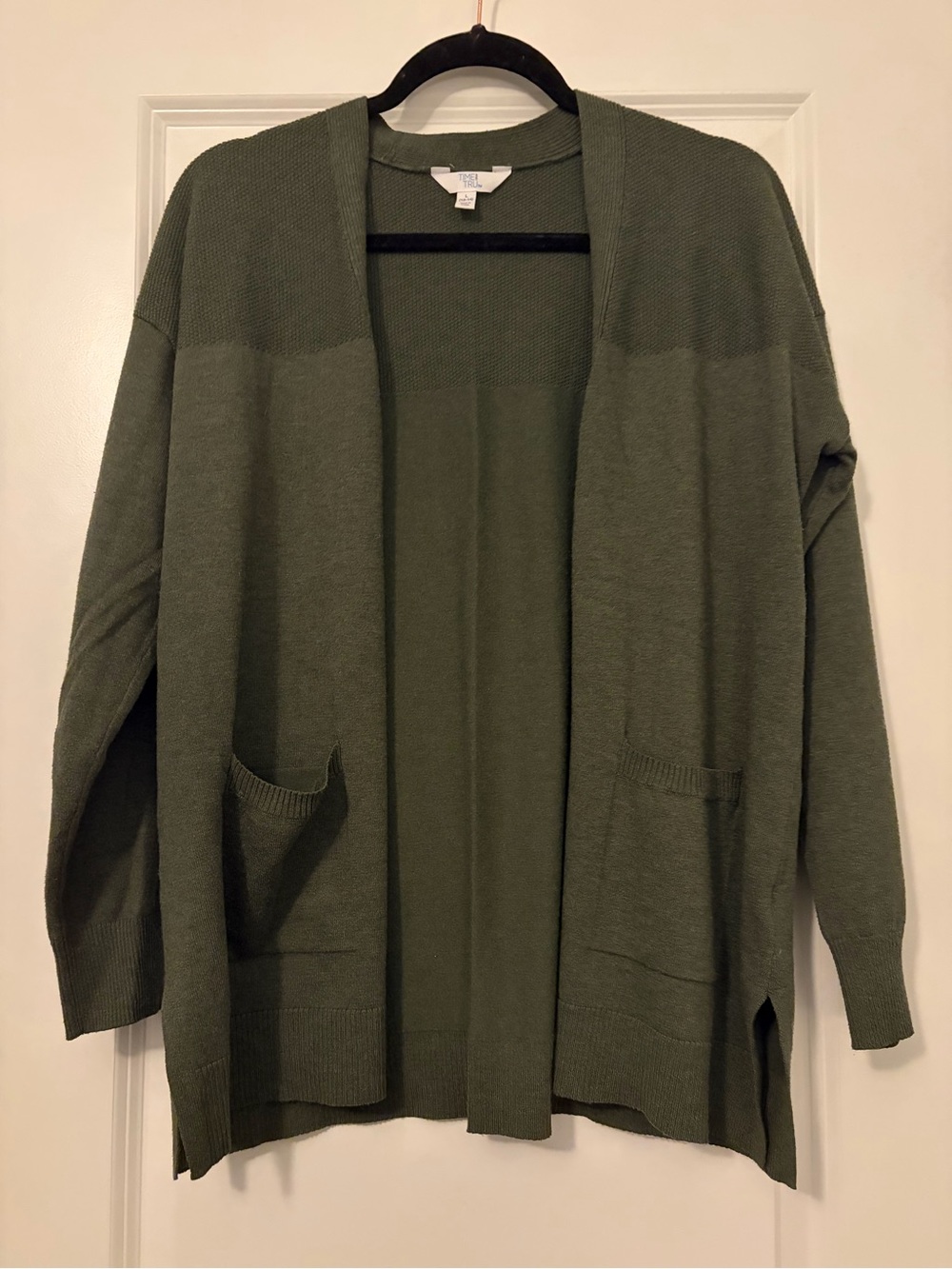 Time and Tru Olive Open-Front Cardigan Sweater